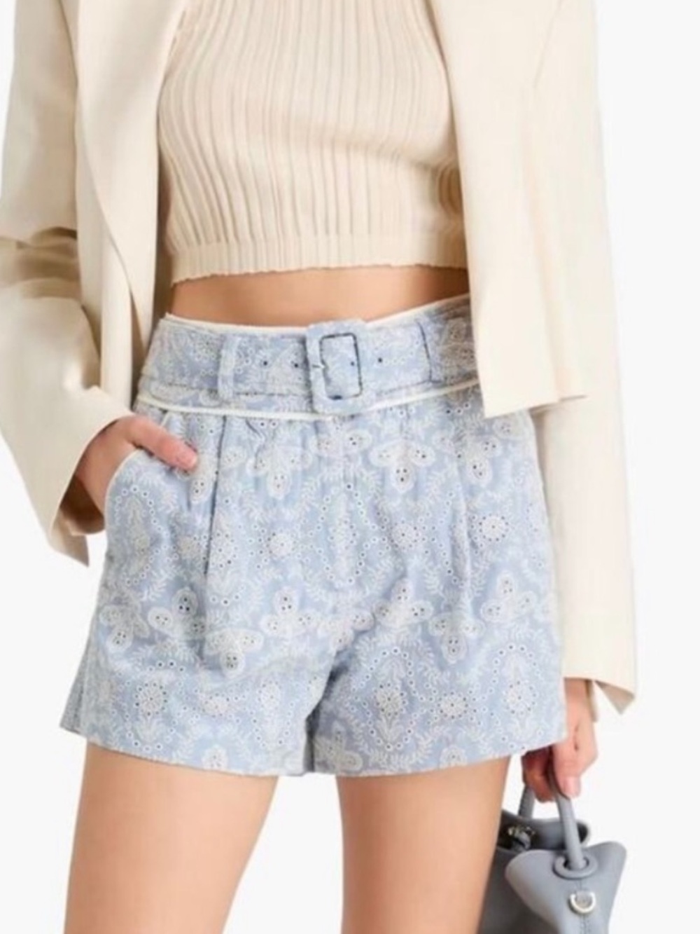 NEW Veronica Beard Embroidered Eyelet Hobbes Shorts.  White and Blue.  Size 8